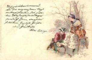 Ice skating couple, Meissner & Buch Postkarten Serie 1044. litho (fa)