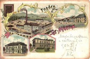 Turócszentmárton, Fabútorgyár, városháza, kórház, Fő utca; kiadja Moskóczi Ferenczné / furniture factory, main street, town hall, hospital; litho (r)