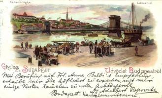 1899 Budapest, Lánchíd, litho (levágott / cut)