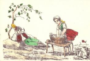 4 db RÉGI motívumlap; folklór, szerelmes / 4 old motive cards; folklore, love