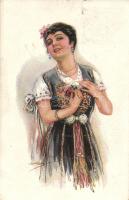 Italian art postcard, Lady folklore, Erkal No. 332/1. s: Usabal