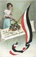 German flag with lady, flowers, patriotic propaganda