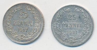 Finnország 1901-1917. 25p Ag (2x) T:2,2- Finland 1901-1917. 25 Pennia Ag (2x) C:XF,VF