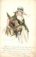 7 db RÉGI szignós motívumlap; hölgyek / 7 old artist signed motive cards; lady