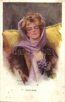 7 db RÉGI szignós motívumlap; hölgyek / 7 old artist signed motive cards; lady