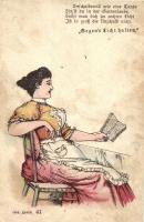 Reading woman, hold to light litho (Rb)