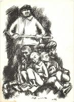 Z cyklu 'Oswiecim' / Auschwitz concentraion camp; series of 5 unused Polish art postcards,...