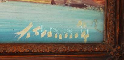 Olvashatatlan jelzéssel: Vízesés a nagy hegyek árnyékában, olaj, vászon, díszes fa keretben, 98,5×48...