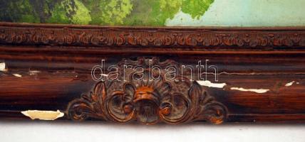 Olvashatatlan jelzéssel: Vízesés a nagy hegyek árnyékában, olaj, vászon, díszes fa keretben, 98,5×48...