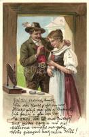 Tyrolean folklore, couple with necklace litho s: E. Döcker