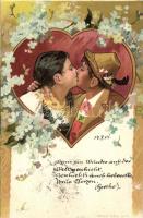 Tyrolean folklore, kissing couple, Serie 364. No. 8. floral litho