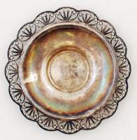 Díszes orosz ezüstözött alpakka kistálka, jelzett, d: 10,5 cm