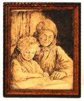 Edvi Illés Aladárné [Karády Etel] (1877-1963): Nagymama és unoka, rézkarc, papír, jelzett, üvegezett fa keretben, 38,5×30 cm