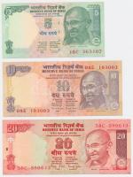 India 2002. 10R + 20R + 2011. 5R T:I,II,III India 2002. 10 Rupees + 20 Rupees + 2011. 5 Rupees C:UNC,XF,F