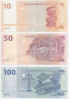 Kongó 2000-2003. 10Fr + 50Fr + 100Fr T:I egyiken kis sarokhajlás
Congo 2000-2003. 10 Francs + 50 Fra...