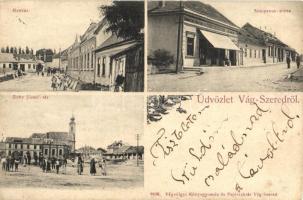 Szered, Vágszered; Menház, Szappanos utca, Zichy József tér, templom, Weisz József és fia üzlete / street, square, church, shop (EK)