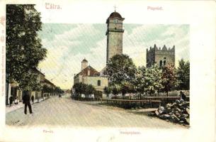 Poprád, Tátra, templom, Fő út, kiadja Feitzinger Ede 1904/15. / church, main street (r)