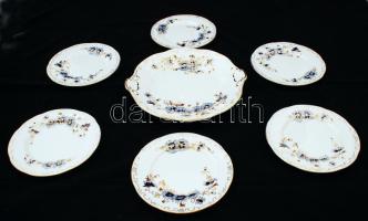 Zsolnay búzavirág mintás süteményes készlet, hibátlan, jelzett, 7 db / Cake set in flawless condition