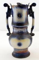 Virágos váza, kézzel festett, jelzés nélkül, máz hibás, m:34 cm