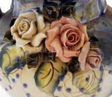 Virágos váza, kézzel festett, jelzés nélkül, máz hibás, m:34 cm