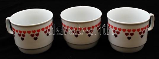 Zsolnay szívecskés kakaós bögre (3db), matricás, jelzett, hibátlan, m:8 cm, d:9,5 cm