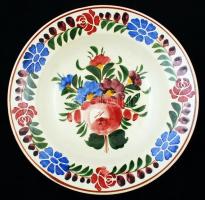 5 db Hollóházi népi mintás kerámia tányér, jelzettek, apró lepattanásokkal, d: 24 cm