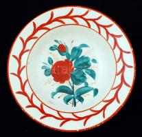 5 db Hollóházi népi mintás kerámia tányér, jelzettek, apró lepattanásokkal, d: 24 cm