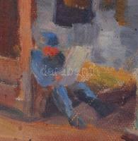 Jelzés nélkül: Naplopó. Olaj, karton, üvegezett keretben, 25×33 cm