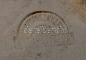 Apátfalva népi mintás kerámia tál, jelzett, lepattanásokkal, 30x21 cm