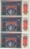 1915. 10K "Deutschösterreich" felülbélyegzéssel (3x) sorszámkövetők T:I- hajtatlanok