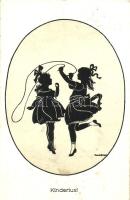 Kinderlust / Silhouette art postcard, children, artist signed (fa)