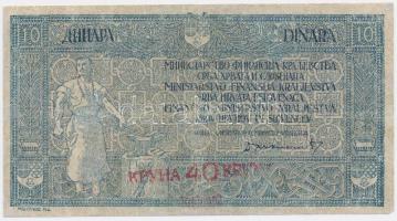 Jugoszlávia/Szerb-Horvát-Szlovén Királyság 1919. 10D "40K" felülbélyegzéssel T:III Yugoslavia/Kingdom of the Serbs, Croats and Slovenes 1919. 10 Dinara with "40 Kronen" overprint C:F Krause 17