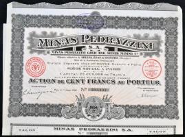 Franciaország/Párizs 1924. "Minas Pedrazzini Arany- és Ezüst Bánya" részvénye 100Fr-ról, s...