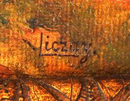 Liczay jelzéssel: Megy a csorda hazafelé, olaj, vászon, fa keretben, 55,5×29,5 cm