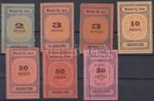 1945-1946 Miskolc városi ínségbélyeg 2P, 2 x 3P, 10P, 2 x 50P, 1Ft/20P