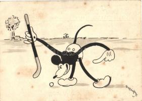 Mickey Mouse, hockey, advertisement on the back side, 'Izsák József R.T. vegyészetigyár'  s: Bisztriczky