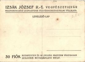 Mickey Mouse, playing football, advertisement on the back side, 'Izsák József R.T. vegyészetigy...