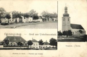 Lók, Unterfrauenhaid; Plébánia és iskola, templom / parish, school, church (fl)