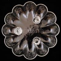 Dekoratív kínáló, gravírozott, hibátlan, d:24 cm, m:7,5 cm