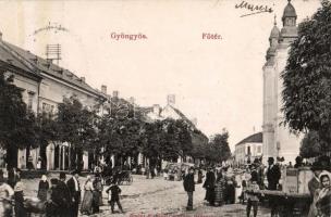 Gyöngyös, Főtér, templom, Breuer M. Mihály kiadása (fa)