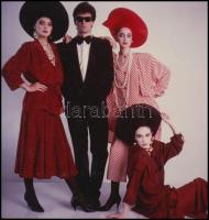 Slava Zajcev(1938-) divattervező által tervezett ruhák fotói és aláírása, 4 db fotó, 13x13 és 18x12 ...