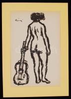 Rippl-Rónai József (1861-1927): Akt gitárral, cinkográfia, papír, jelzett a cinkográfián, paszpartuban, 16x24 cm