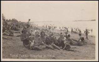 1922 Bp., Római fürdő, Fürdőzők, fotólap, 14x9 cm