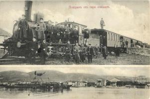 Somovit (Pleven) Railway station, road workers, locomotive (Rb)