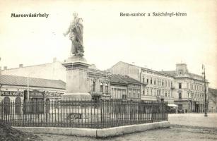 Marosvásárhely, Széchenyi tér, Bem-szobor, Petelei Márton, Schul Henrik és Izmael Ferenc üzletei, Központi Szálloda / square, Bem monument, shops, hotel