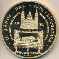 Bognár György (1944-) / Lebó Ferenc (1960-) 1991. "II.János Pál pápa látogatása - Budapest" aranyozott emlékérem (65mm) T:PP felületi karc