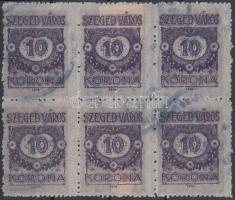 1919 Szeged városi illetékbélyeg 10K hatostömbben