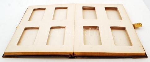 cca 1880 Régi veretes fémcsatos fotóalbum, elején képpel, 104 db hellyel 7x10 cm-es keményhátú képek...