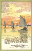 Balaton, yachtok, Bruchsteiner és fia, litho