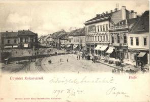 1898 Kolozsvár, Fő tér, Segesváry és Társai és Kiss Ernő üzlete, Európa kávéház / square, shops, cafe